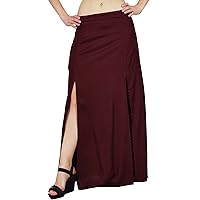 Bimba Women Long Rayon Maxi Skirt with Front Slits - Maroon