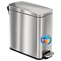 iTouchless 3 Gallon SoftStep Bathroom Trash Can with Lid and Odor Filter, Removable Inner Bucket, 11 Liter Stainless Steel Small Wastebasket Slim Garbage Bin for Home Office Bedroom Living Room