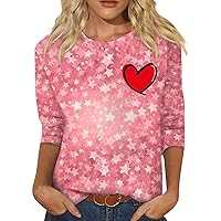 Womens Casual Summer Tops Valentines Day Love Graphic Tees,Dressy 3/4 Sleeve Shirts Elegant 2024 Plus Size Tops