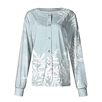 Christmas Womens Tops Print Tops Button Shirts Fashion Top Crew Neck Long Sleeve Going Out Tops Halloween Shirts