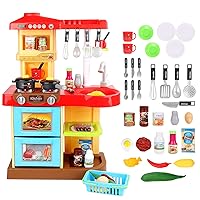 deAO Kitchen Playset Toy Pretend Food with Sounds and Lights Role Playing Game Pretend Food and Cooking Playset for Toddlers,Kitchen Toys for Boys Girls