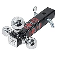 64173HP Trailer Hitch Tri Ball Mount with 5/8 inch Hitch Pin, Chrome Balls, Fits for 2 inch Hitch Receivers, Hollow Shank…
