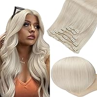 Full Shine Hair Extensions Clip in Human Hair Iced Blonde 22 Inch 7pcs/120g #1000 White Blonde Real Hair Clip in Extensions Human Hair Natural Full Head Set