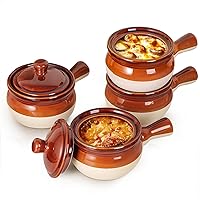 LIFVER 18 OZ French Onion Soup Bowls & Crocks Set of 4 - Ceramic Bowls with Handle and Lid for for Soup, Stew, Chilli - Oven & Dishwasher Safe