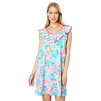 Lilly Pulitzer Alessa Dress for Women - Ruffled Layered Neckline with Straight Hemline, Chic and Vibrant Summer Dress