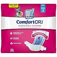 Disposable Female Dog Diapers | Absorbent Female Dog Diapers with Leak Protection | Female Dogs in Heat, Excitable Urination, or Incontinence | Medium/Large | 32 Count (Pack of 1)