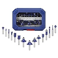 WORKPRO Router Bits, 15-Piece Router Bits 1/4-Inch Shank Tungsten Carbide with Storage Case, Router Bits Set for Woodworking, Solid Woods, Hard Woods, Chipboard, MDF, DIY, Carpenter and Beginners