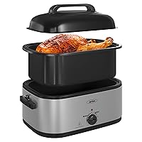 Sunvivi 24-Quart Electric Roaster Oven with Visible Self-Basting Lid,Turkey Roaster Oven with Removable Pan and Rack,Stainless Steel,Silver