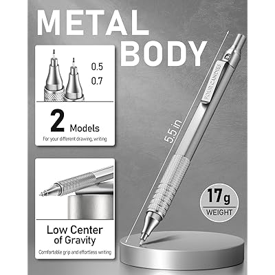 Four Candies 2PCS Metal Mechanical Pencils Set with Case, 0.5mm & 0.7 mm  Artist Pencil with 6 Tubes (360PCS) HB Lead Refills, 3 Erasers,9 Eraser