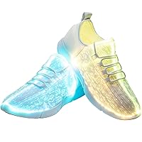 LED Fiber Optic Shoes Light Up Sneakers for Women Men Luminous Trainers Flashing Sneakers for Festivals, Christmas, Halloween, New Year Party with USB Charging, White