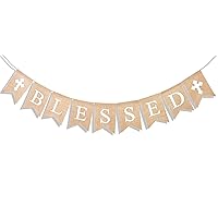 Blessed Burlap Banner Easter Baptism Decorations Garland for Home Fireplace Décor Vintage Rustic Hanging Sign Party Supplies