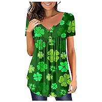 Plus Size Tops for Women,Short Sleele V-Neck Button St Patrick's Day Shirt Sexy Printed Tunic Casual Tees T-Shirt