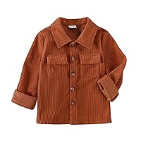 PATPAT Toddler Boy Corduroy Jacket Fall Winter Shirt Long Sleeve Lapel Pocket and Button Design Jacket Outwear Clothes