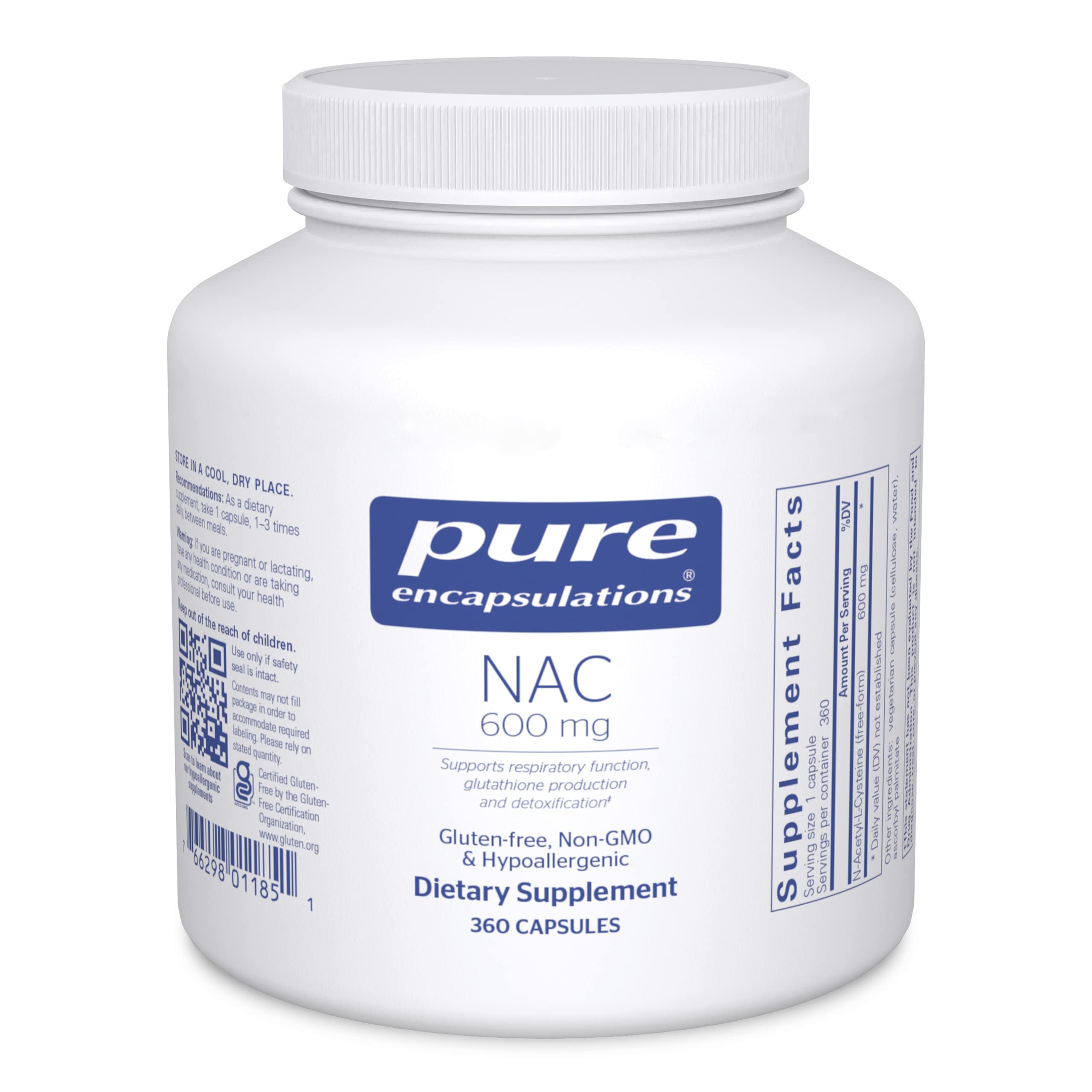 Pure Encapsulations NAC 600 mg - N-Acetyl Cysteine NAC Supplement for Lung Health & Immune Support, Liver Support & Antioxidants* - with Freeform N-Acetyl-L-Cysteine - 360 Capsules