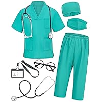 Doctor Costume for Kids Scrubs with Accessories,7Pcs Toddler Halloween Costume for Boy Girls,3-11 Years