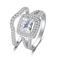 CEJUG 2Ct 14k White Gold Bridal Ring Sets for Women Engagement Rings Wedding Bands Halo Princess Cz Cubic Zirconia Size 6-10