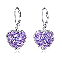 Sterling Silver Heart Leverback Dangle Drop Earrings Fashion Jewelry Gift for Women Girls