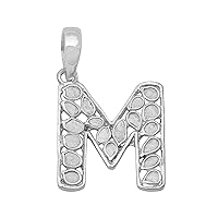 Initial Pendant Necklace 0.50 CTW Natural Slice Polki Diamond Platinum Plated 925 Sterling Silver M Letter Alphabet Pendant