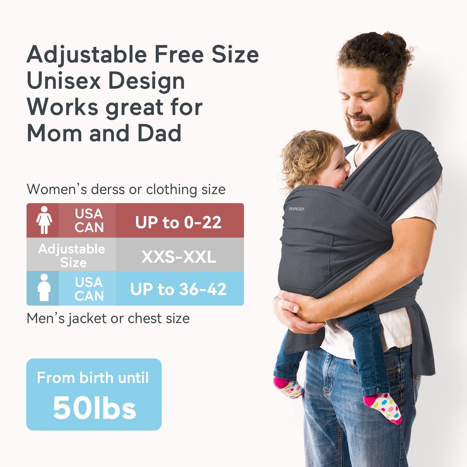 Momcozy Baby Wrap Carrier Slings, Easy to Wear Infant Carrier Slings for Babies Girl and Boy, Adjustable Baby Carriers for Newborn up to 50 lbs, Deep Grey
