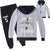 Unisex Kids Jude Bellingham 2 Piece Zipper Hoodie Tracksuit-Long Sleeve Pullover Sweatshirt and Sweatpants