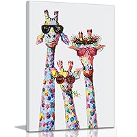 Giraffe Family Canvas Wall Art Animal Poster Prints Picture With Frame for Living Room Bedroom Nursery Office Kids Room Decor Gifts for Boy Girl and Babies(Lovely Giraffe, 24inchx16inch)