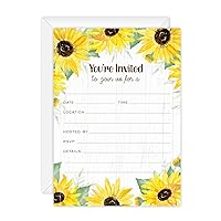 Canopy Street Sunflower Fill In Invitations / 25 Single Sided All Occasion Invites With White Envelopes / 5