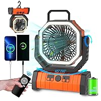 ADUST Camping Fan Battery Operated Powered Fan with LED Lantern Light 20000mAh Rechargeable Portable Fan, Oscillating Fan with 360° Rotation Hanging Hook for Tents, Cordless USB Desk Fan(Orange)