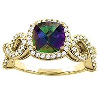 14K White Gold Natural 7mm Cushion Cut Mystic Topaz Engagement Ring for Women Eternity Pattern Diamond Accent sizes 5-10