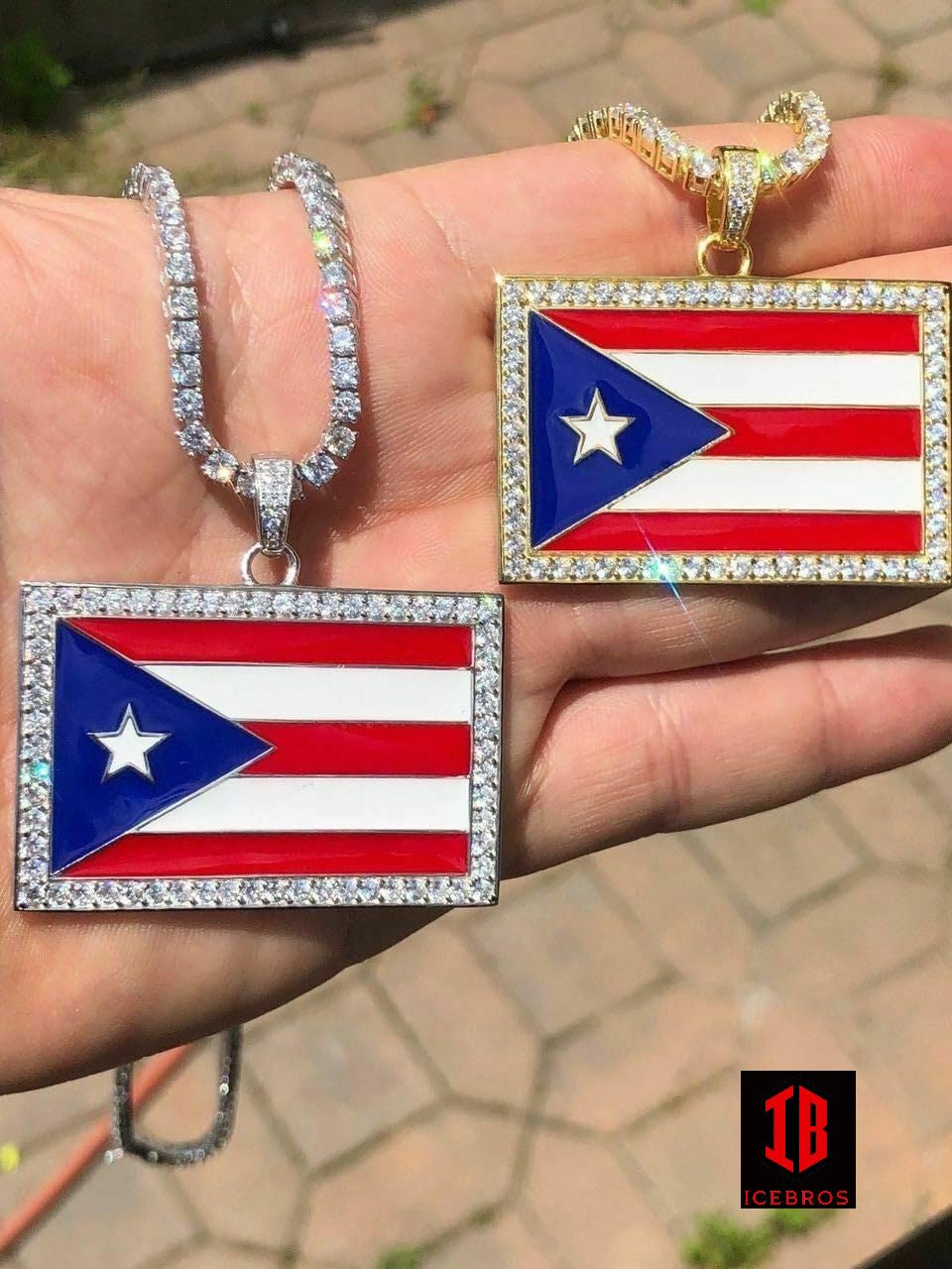 ICEBROS 925 Silver Puerto Rico Enamel Flag Pendant 2