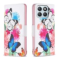 Flip Case for Honor X8B,Butterfly Smile Bear Floral Pattern Pu Leather Wallet Kickstand Cover