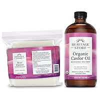 HERITAGE STORE Organic Castor Oil Pack Wrap Kit - Soothing Castor Oil Packs, Heat Compress for Abdomen, Joints, Overall Health - 16oz Cold Pressed Organic Castor Oil and 12 x 27 in. Wool Flannel Cloth