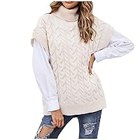 Women's Turtleneck Cable Sweater Casual Short Sleeve Fall Vest Knit Pullover 2023 Fashion Solid Jumpers Tank Clothes