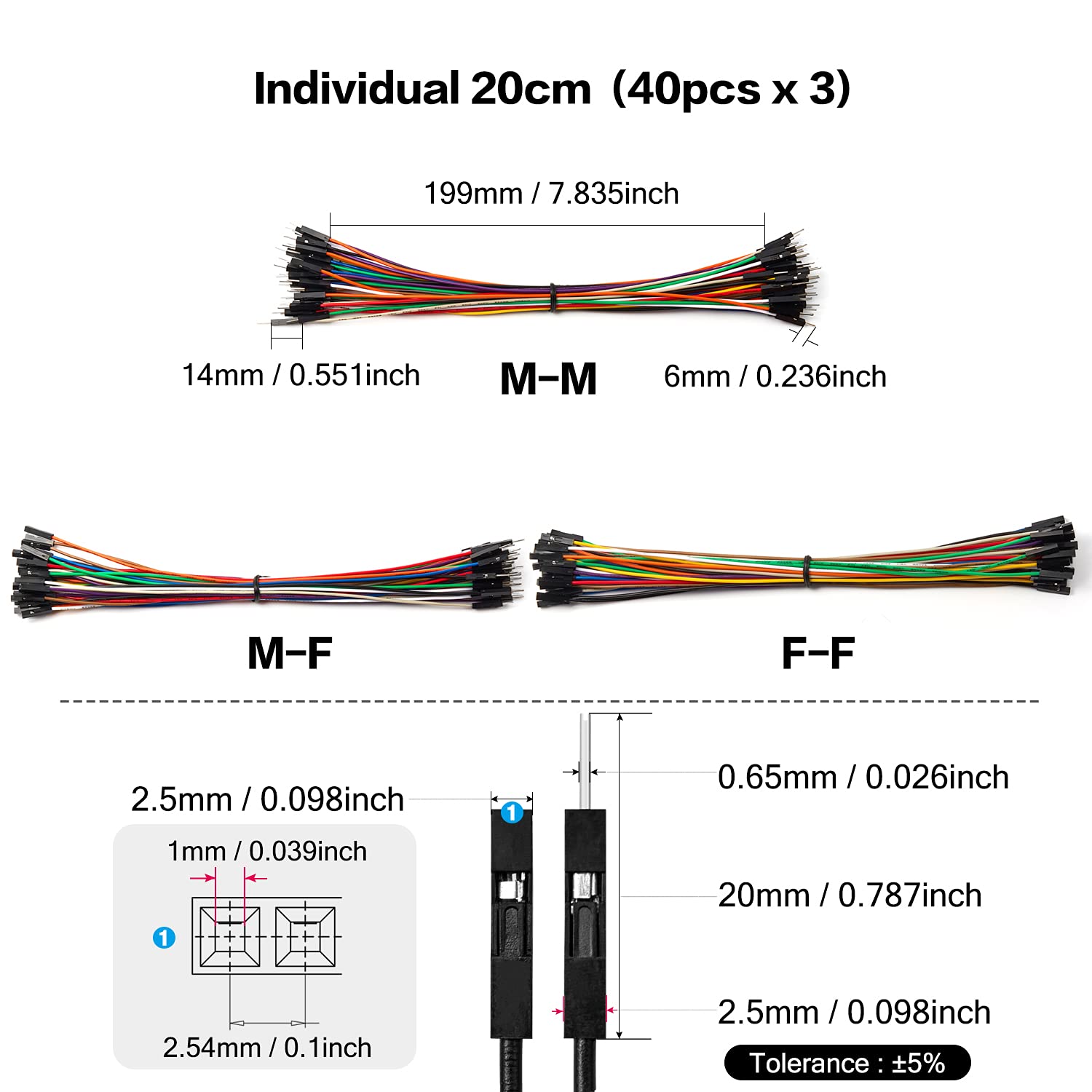 Chanzon 120pcs 10cm 20cm 30cm Long Header Jumper Wire Dupont Cable Line Connector Assorted Kit Set (Male Female M-M M-F F-F) Solderless Multicolor for Arduino Raspberry pi Electronic Breadboard PCB