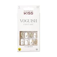 Voguish Fantasy Press On Nails, Nail glue included, Glam and Glow', White, Short Size, Squoval Shape, Includes 28 Nails, 2g glue, 1 Manicure Stick, 1 Mini File