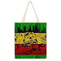 Lion Jamaican Gae Canvas Bag, Fashion Handbag, Large Capacity, Shoulder Bag, Cute Tote Bag, Double-Sided Printed Pattern Bag, A4, Men's, Women's, Eco Bag, Shopping Bag, Popular, Going Out, Commuting to Work or School, Lightweight, Travel