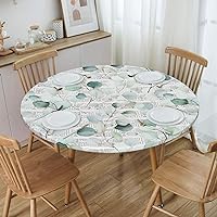Watercolor Green Leaves Elastic Edged Round Fitted Table Cloth Cover, Waterproof Wrinkle Free Round Tablecloth, Home Decorative Tablecloth for Indoor Outdoor Kitchen Party, Fits 40