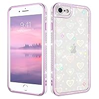 YINLAI Case for iPhone SE 2022 / SE 2020 Case, Women Girls Bling Heart Pattern Sparkle Soft Shockproof Protective Case Cover for iPhone SE 3rd /2nd Generation, Clear Laser Glitter (Rainbow Heart)