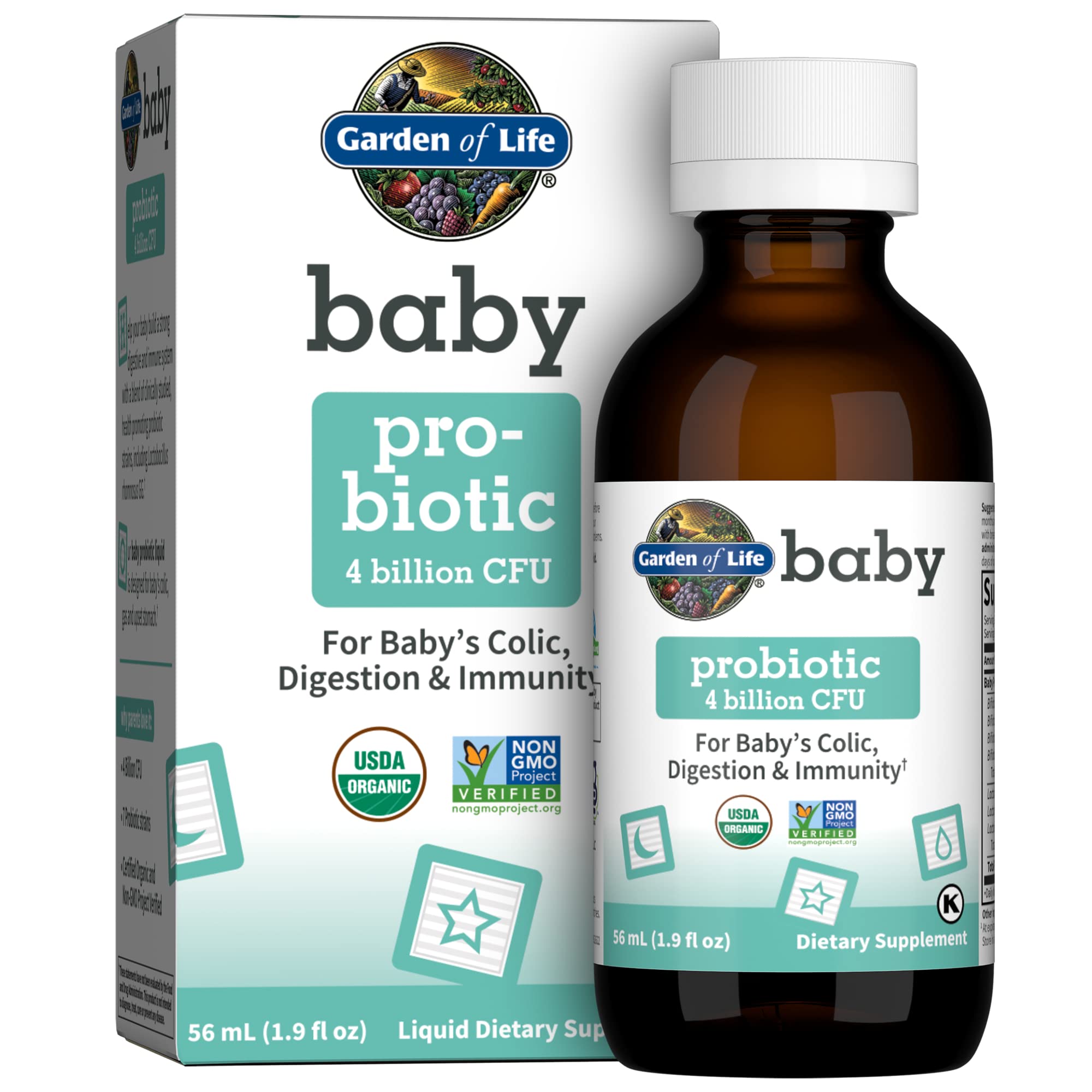 Garden of Life Baby Probiotic Drops for Immune & Digestive Health, Probiotics for Babies, Infants & Toddlers 6-12 Months - 4 Billion CFU - Baby's Organic Daily Colic Support, 56 mL Liquid (1.9 fl oz)