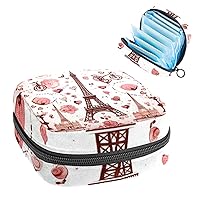 Eiffel Tower Love Heart Sanitary Napkin Storage Bag, Tampons Collect Holder Purse, First Period Kit for Girls Women, Pad Bag for Period for School