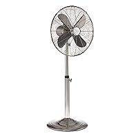 DecoBREEZE Pedestal Standing Floor Fan, Indoor 3-Speed Oscillating Fan with Adjustable Height, Stainless, Retro Fan, 16 inches