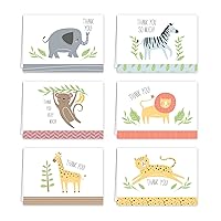 Jungle Animal Baby Thank You Greeting Cards / 36 Note Cards / 6 Child Safari Thanks Designs / 3 1/2