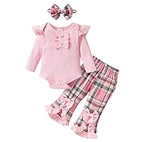 YOUNGER TREE Newborn Baby Girl Clothes Fall Outfits Infant Romper Plaid Flared Pants Baby Winter Clothing for Girls 0-24M