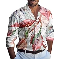Long Sleeve Shirts for Men Casual Cuban Collared Shirt with Flower Print Summer Button Down Tropical Beach Shirts