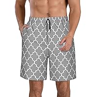 Quatrefoil Grey Print Men's Beach Shorts Hawaiian Summer Holiday Casual Lightweight Quick-Dry Shorts