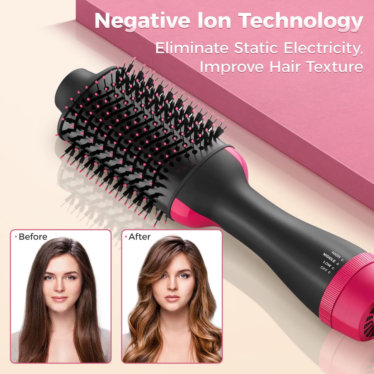Nurifi Hair Dryer Brush Blow Dryer Brush in One, Hair Dryer and Styler Volumizer, 4 in 1 Hot Air Brush for Straightening, Curling, Drying, Salon, One Step Styling Tools (Pink)
