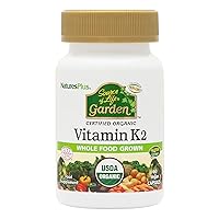 NaturesPlus Source of Life Garden Certified Organic Vitamin K2-120 mcg, 60 Vegan Capsules - Bone Health Supplement - with Natural Whole Food Enzymes - Vegetarian, Gluten-Free - 60 Servings