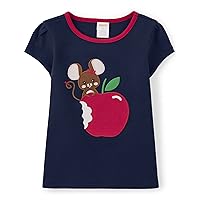 Gymboree Girls' and Toddler Fall and Holiday Embroidered Graphic Short Sleeve T-Shirts