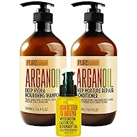 PURE NATURE Moroccan Argan Oil Shampoo and Conditioner and Moroccan Argan Oil Hair Serum with Biotin, Castor Oil, Rosemary Oil