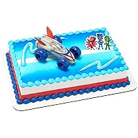 DecoSet® PJ Masks Save the Day Cake Topper, 2 Piece Cake Decoration With Free-Wheeling Car And Catboy, Owlette, and Gekko Pic | For Birthday, Parties, Celebration