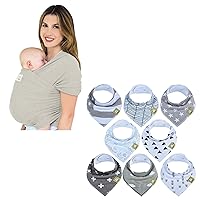 KeaBabies Baby Wrap Carrier and 8-Pack Organic Baby Bandana Drool Bibs - All in 1 Original Breathable Baby Sling - Stylish Unisex Bandana Bibs - Lightweight, Hands Free Baby Carrier Sling